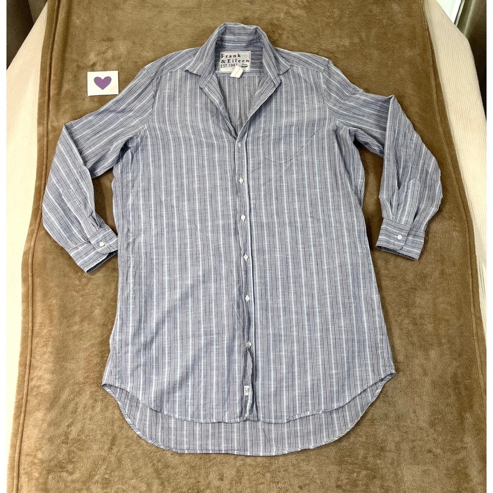 Frank & Eileen Mary Shirt Dress Women's Large Blue White Stripe Cotton L/S EUC